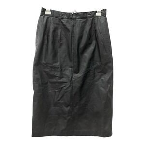 Vintage 90s Genuine Black Leather Wiggle Pencil Skirt 12 Lined Midi Rocker Style
